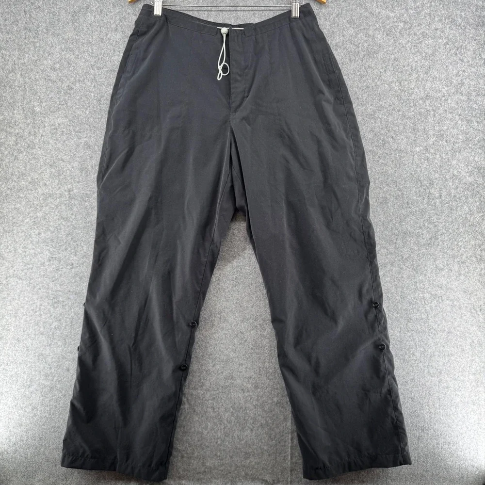 Y2K Nike Rain Pants Mens L Black Mesh Lined Button Hem Baggy Outdoor